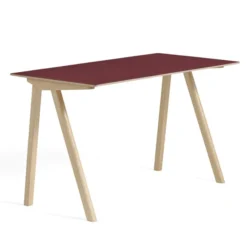 Biurko Cph90 Naturalny Dąb - Burgundowe Linoleum Hay