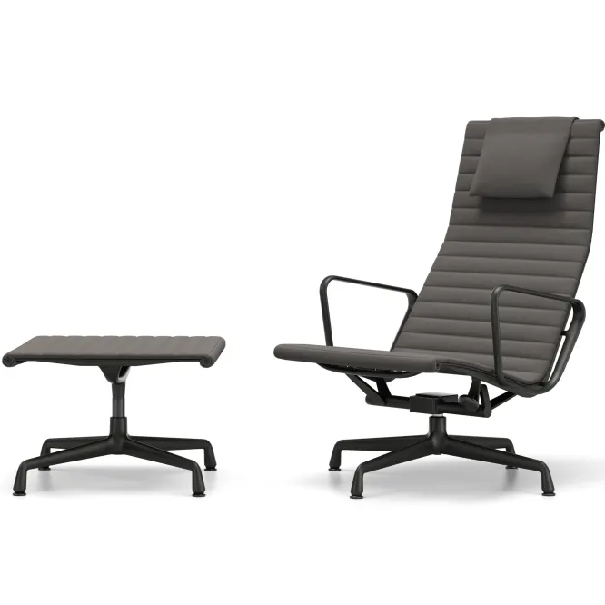 Fotel Aluminium Ea 124 Tkanina Hopsak Dark Gray - Podstawa Czarna Vitra