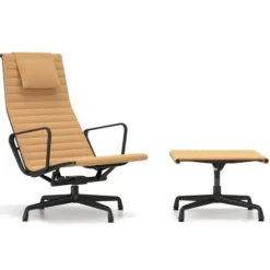 Fotel Aluminium Ea 124 Tkanina Track Cognac-Mustard - Podstawa Czarna Vitra