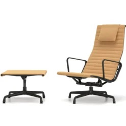 Fotel Aluminium Ea 124 Tkanina Track Cognac-Mustard - Podstawa Czarna Vitra