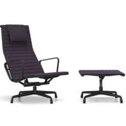 Fotel Aluminium Ea 124 Tkanina Track Chestnut-Ink Blue - Podstawa Czarna Vitra