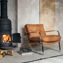 Fotel Shabby Skórzany Z Chromowanym Podłokietnikiem Conform