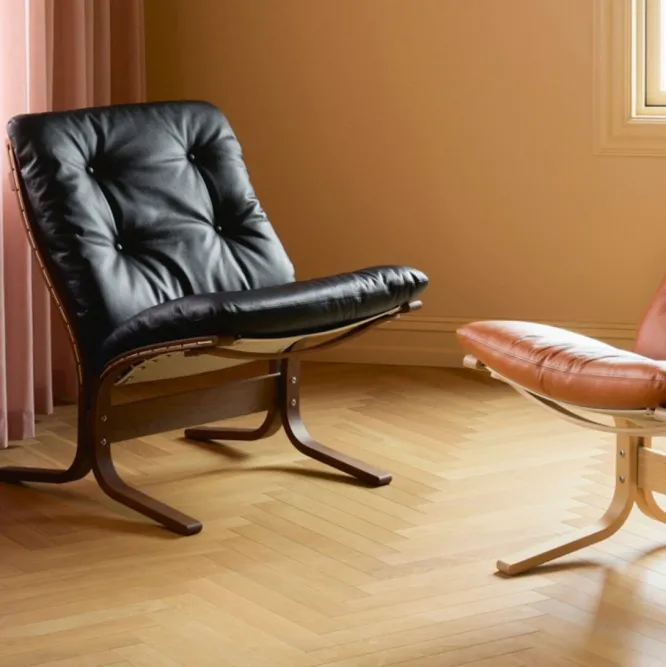 Fotel Siesta Classic High - Biała Skóra, Przydymiony Dąb Lk Hjelle