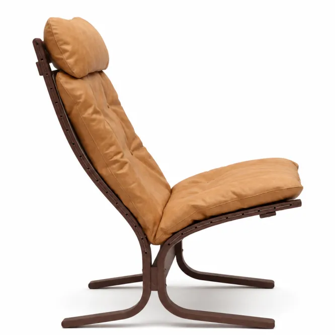 Fotel Siesta Classic High - Brązowa Skóra, Przydymiony Dąb Lk Hjelle