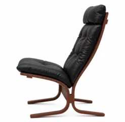 Fotel Siesta Classic High - Czarna Skóra, Przydymiony Dąb Lk Hjelle