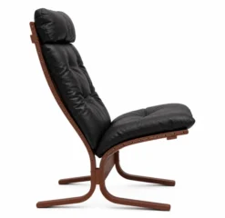Fotel Siesta Classic High - Czarna Skóra, Przydymiony Dąb Lk Hjelle