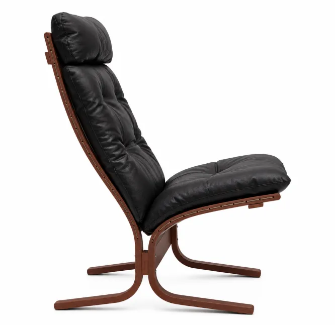 Fotel Siesta Classic High - Czarna Skóra, Przydymiony Dąb Lk Hjelle