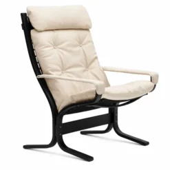 Fotel Siesta Classic High Z Podłokietnikami - Kremowa Skóra, Czarny Dąb Lk Hjell