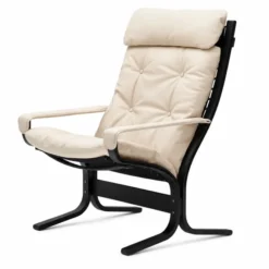 Fotel Siesta Classic High Z Podłokietnikami - Kremowa Skóra, Czarny Dąb Lk Hjell