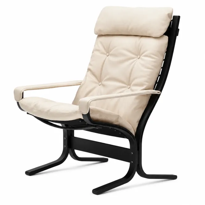 Fotel Siesta Classic High Z Podłokietnikami - Kremowa Skóra, Czarny Dąb Lk Hjell