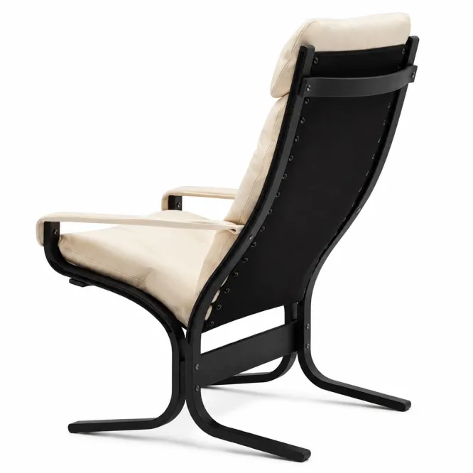 Fotel Siesta Classic High Z Podłokietnikami - Kremowa Skóra, Czarny Dąb Lk Hjell