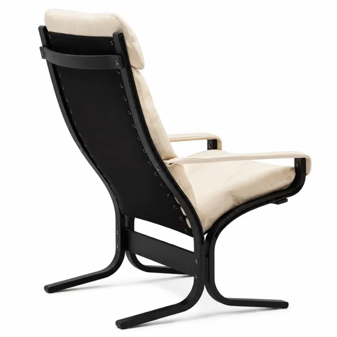 Fotel Siesta Classic High Z Podłokietnikami - Kremowa Skóra, Czarny Dąb Lk Hjell