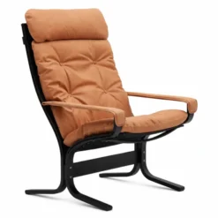 Fotel Siesta Classic High Z Podłokietnikami - Brązowa Skóra, Czarny Dąb Lk Hjell