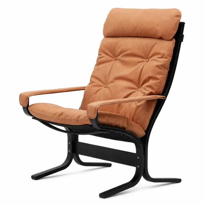 Fotel Siesta Classic High Z Podłokietnikami - Brązowa Skóra, Czarny Dąb Lk Hjell