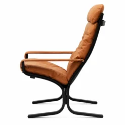 Fotel Siesta Classic High Z Podłokietnikami - Brązowa Skóra, Czarny Dąb Lk Hjell
