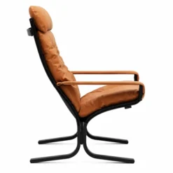 Fotel Siesta Classic High Z Podłokietnikami - Brązowa Skóra, Czarny Dąb Lk Hjell