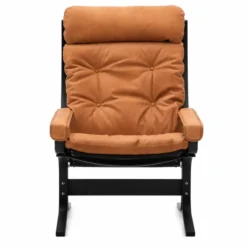 Fotel Siesta Classic High Z Podłokietnikami - Brązowa Skóra, Czarny Dąb Lk Hjell