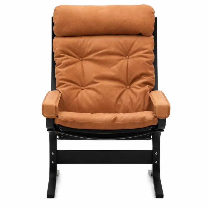 Fotel Siesta Classic High Z Podłokietnikami - Brązowa Skóra, Czarny Dąb Lk Hjell