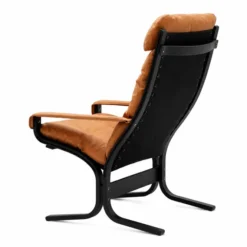 Fotel Siesta Classic High Z Podłokietnikami - Brązowa Skóra, Czarny Dąb Lk Hjell