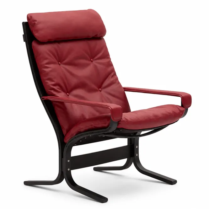 Fotel Siesta Classic High Z Podłokietnikami - Czerwona Skóra, Czarny Dąb Lk Hjel