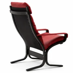 Fotel Siesta Classic High Z Podłokietnikami - Czerwona Skóra, Czarny Dąb Lk Hjel