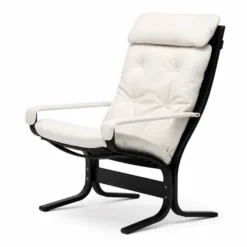 Fotel Siesta Classic High Z Podłokietnikami - Biała Skóra, Czarny Dąb Lk Hjelle