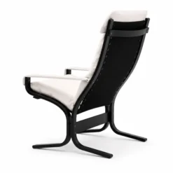 Fotel Siesta Classic High Z Podłokietnikami - Biała Skóra, Czarny Dąb Lk Hjelle