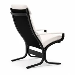 Fotel Siesta Classic High Z Podłokietnikami - Biała Skóra, Czarny Dąb Lk Hjelle