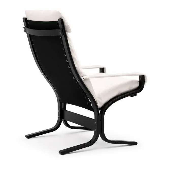 Fotel Siesta Classic High Z Podłokietnikami - Biała Skóra, Czarny Dąb Lk Hjelle