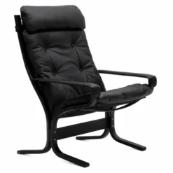 Fotel Siesta Classic High Z Podłokietnikami - Czarna Skóra, Czarny Dąb Lk Hjelle
