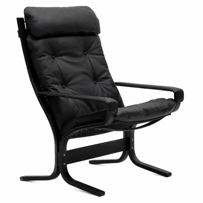 Fotel Siesta Classic High Z Podłokietnikami - Czarna Skóra, Czarny Dąb Lk Hjelle