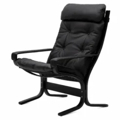 Fotel Siesta Classic High Z Podłokietnikami - Czarna Skóra, Czarny Dąb Lk Hjelle
