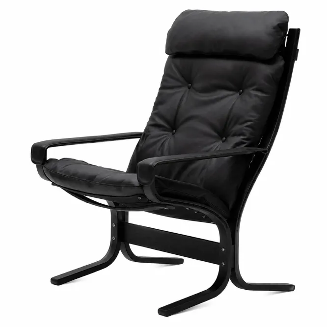 Fotel Siesta Classic High Z Podłokietnikami - Czarna Skóra, Czarny Dąb Lk Hjelle