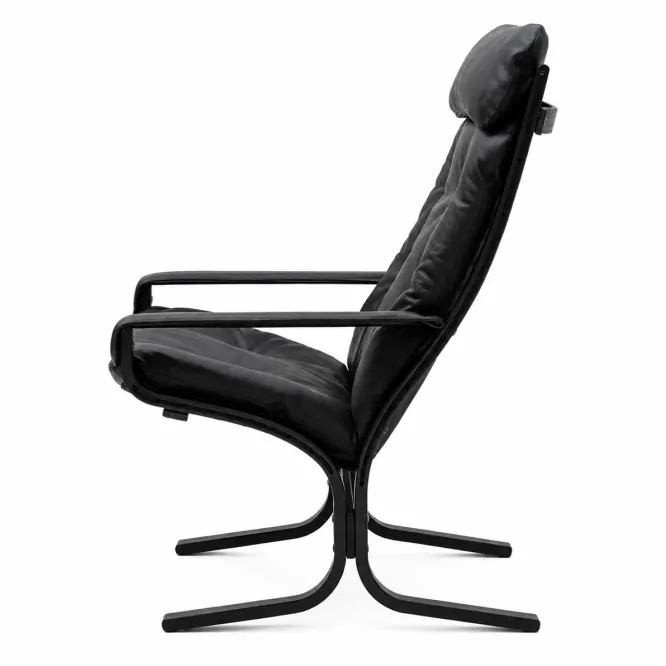 Fotel Siesta Classic High Z Podłokietnikami - Czarna Skóra, Czarny Dąb Lk Hjelle