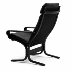 Fotel Siesta Classic High Z Podłokietnikami - Czarna Skóra, Czarny Dąb Lk Hjelle