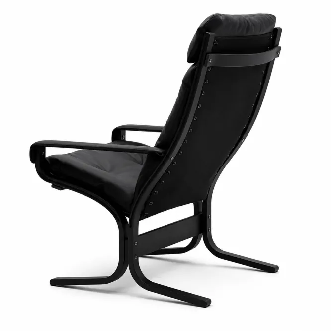 Fotel Siesta Classic High Z Podłokietnikami - Czarna Skóra, Czarny Dąb Lk Hjelle