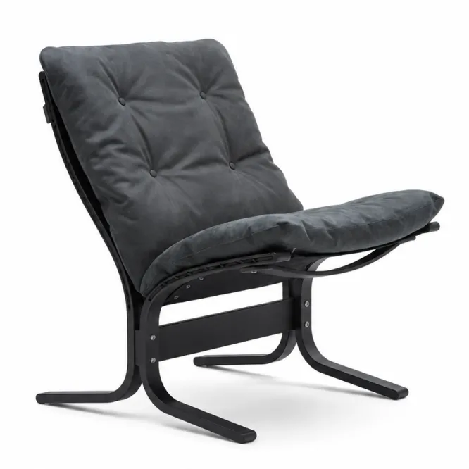 Fotel Siesta Classic Low - Antracytowa Skóra, Czarny Dąb Lk Hjelle