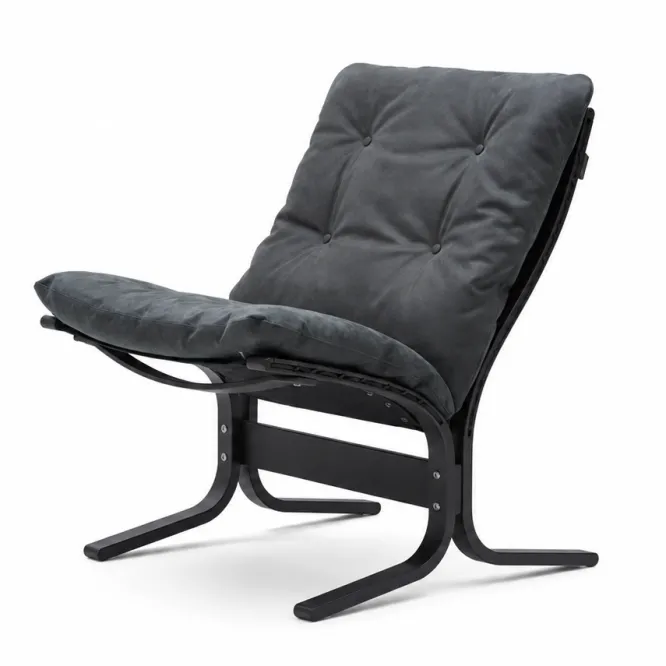 Fotel Siesta Classic Low - Antracytowa Skóra, Czarny Dąb Lk Hjelle