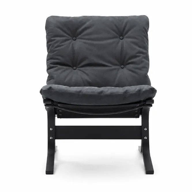 Fotel Siesta Classic Low - Antracytowa Skóra, Czarny Dąb Lk Hjelle
