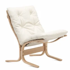 Fotel Siesta Classic Low - Biała Skóra, Naturalny Dąb Lk Hjelle