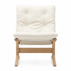 Fotel Siesta Classic Low - Biała Skóra, Naturalny Dąb Lk Hjelle