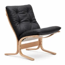 Fotel Siesta Classic Low - Czarna Skóra, Naturalny Dąb Lk Hjelle