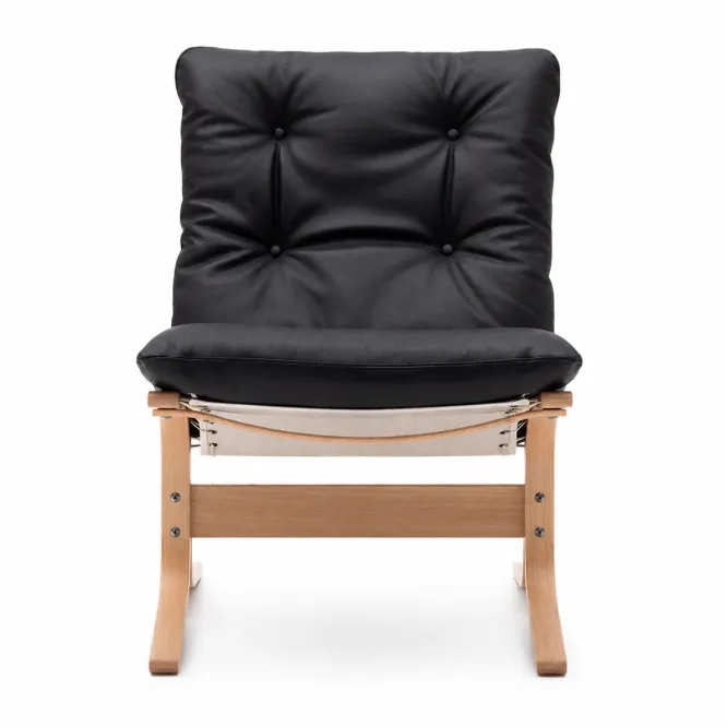 Fotel Siesta Classic Low - Czarna Skóra, Naturalny Dąb Lk Hjelle