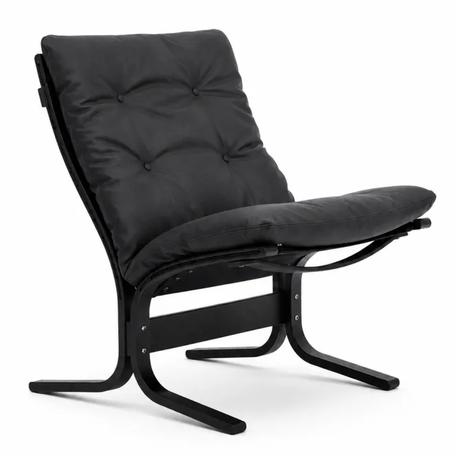 Fotel Siesta Classic Low - Czarna Skóra, Czarny Dąb Lk Hjelle