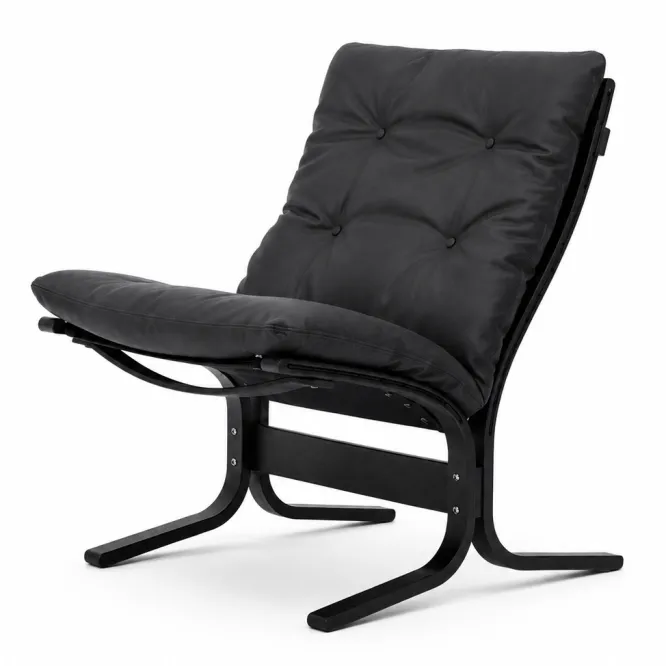 Fotel Siesta Classic Low - Czarna Skóra, Czarny Dąb Lk Hjelle