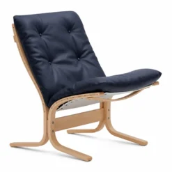 Fotel Siesta Classic Low - Niebieska Skóra, Naturalny Dąb Lk Hjelle
