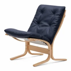 Fotel Siesta Classic Low - Niebieska Skóra, Naturalny Dąb Lk Hjelle