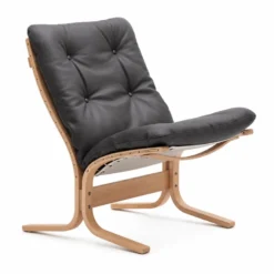 Fotel Siesta Classic Low - Szara Skóra, Naturalny Dąb Lk Hjelle