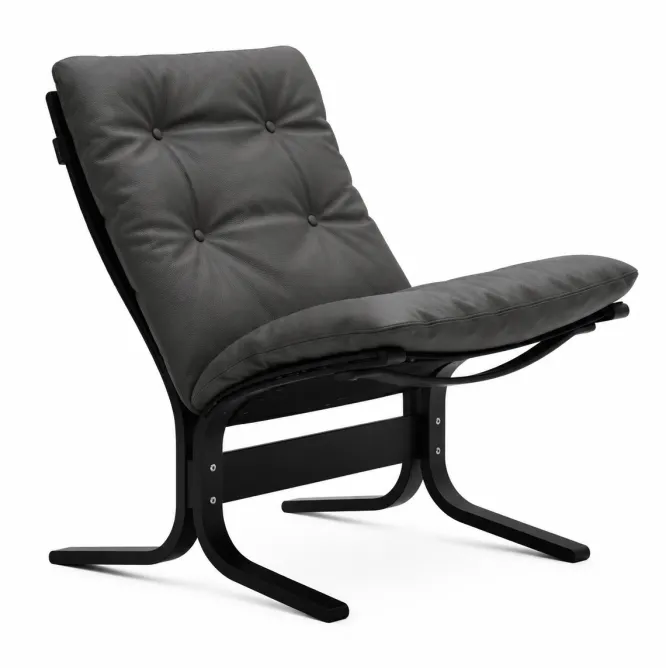Fotel Siesta Classic Low - Szara Skóra, Czarny Dąb Lk Hjelle