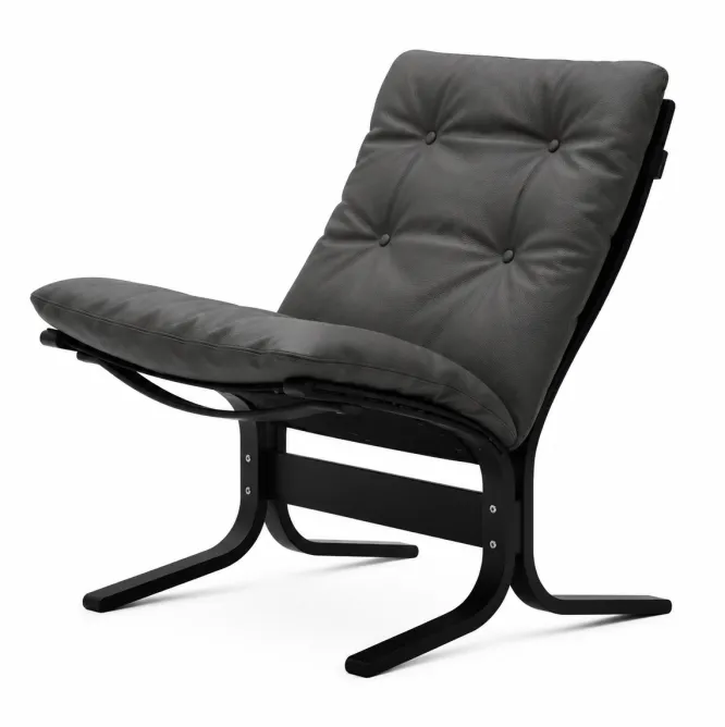 Fotel Siesta Classic Low - Szara Skóra, Czarny Dąb Lk Hjelle
